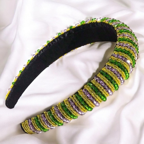 Beaded Mardi Gras Headband - Vibrant Purple, Green, & Gold 💜💚💛 - Picture 7 of 7